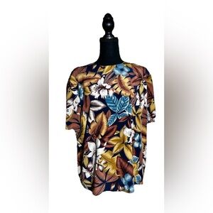 Kasper Women’s Floral Blouse XL Multicolor Short Sleeve Boxy Career Top